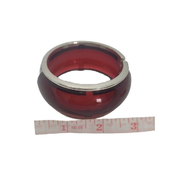 High Polished Silver Metal Trim Glass Cuff Bangle Bracelet, #10 - Picture 4 of 4